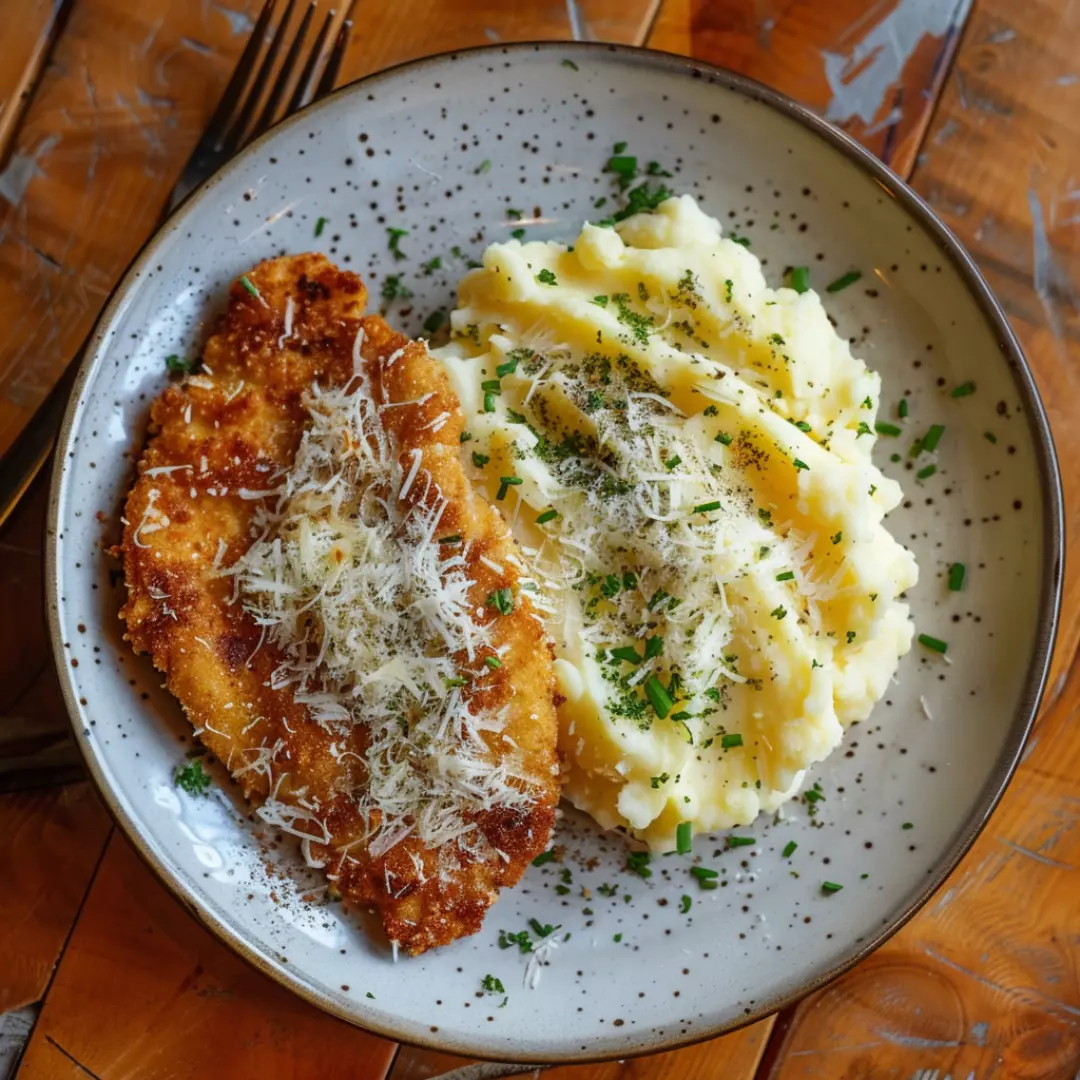 Poulet en croûte de parmesan & purée